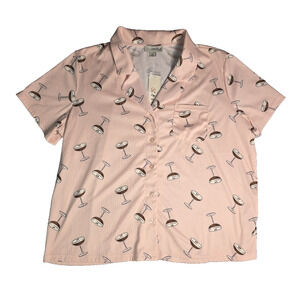 Como Sleep Shirt Women's Pink Espresso Martini Short Sleeve Button Top - XL NWT